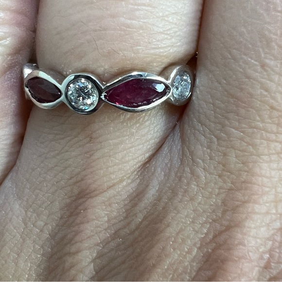 14k White Gold Diamond & Ruby Eternity Band Ring - Picture 5 of 8